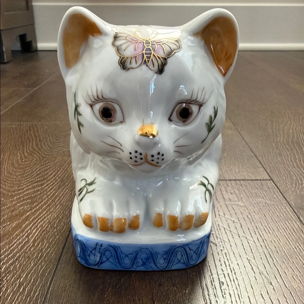 Vintage Frederick Cooper Chicago Large Hand Painted Cat with Butterflies - Picture 2 of 13